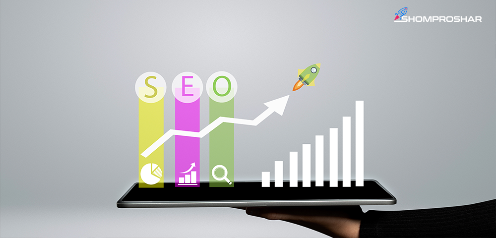 An online business dashboard showing SEO analytics, traffic growth, and keyword rankings