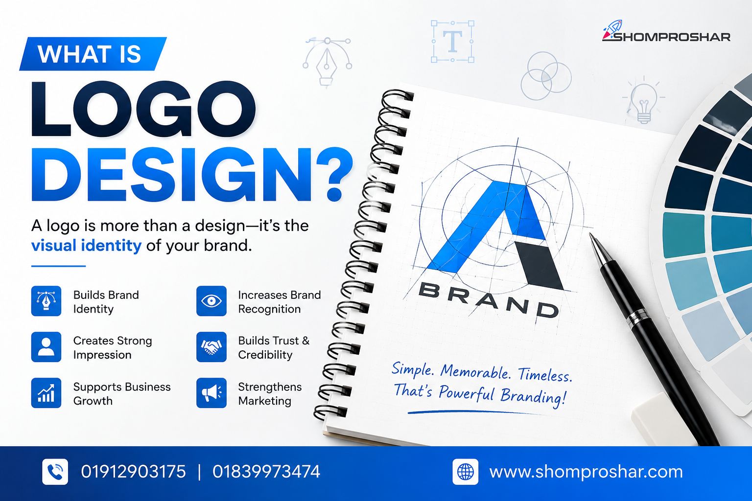 What Is Logo Design? Complete Guide for Businesses in Bangladesh (2026) by Shomproshar explaining branding, visual identity, logo types, and business growth.
